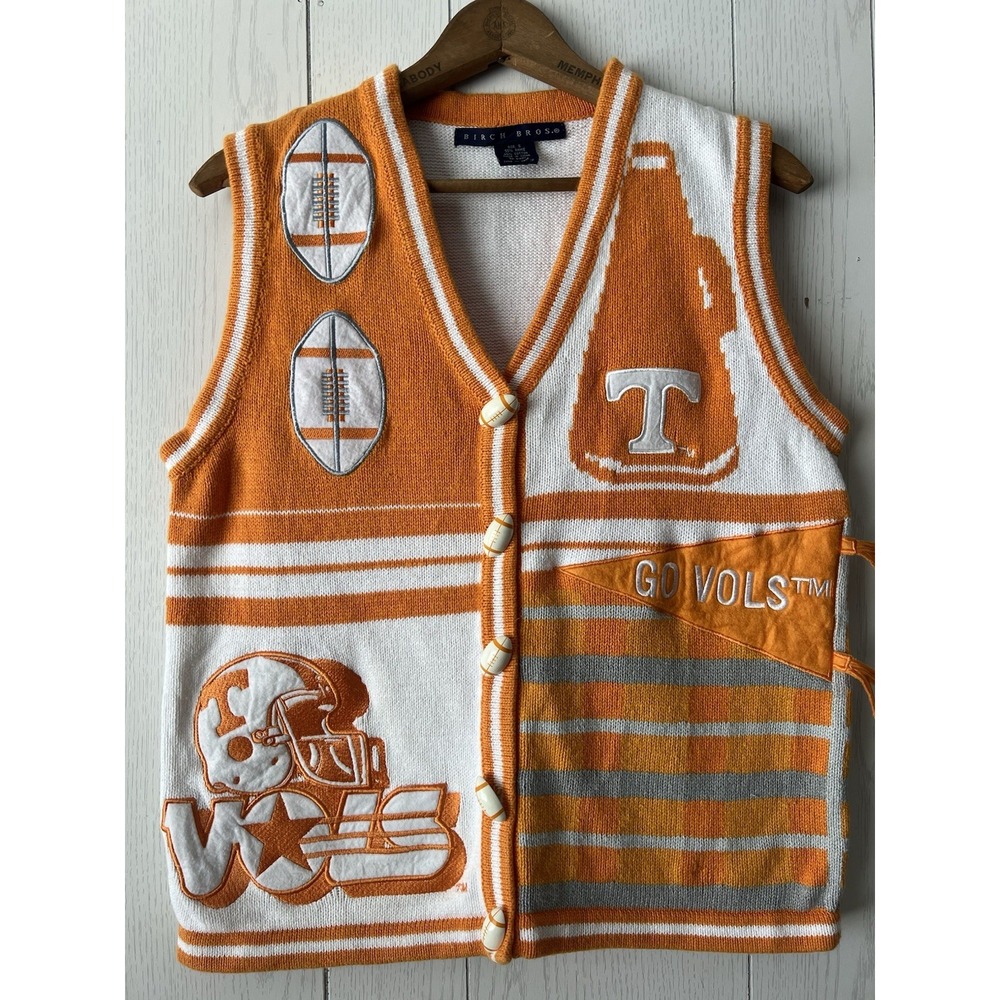 VTG 90's Tennessee Volunteers Sweater Vest S Double Sided Football Vols Birch